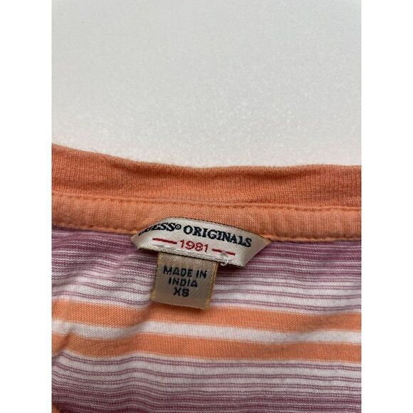 Guess T-shirt Women XS Striped Embroidered Logo Multicolor Short Sleeve - Picture 4 of 5